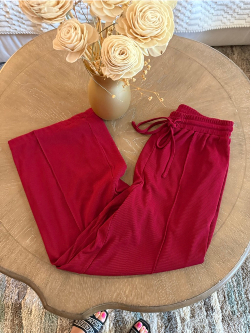 Women's Unbranded Red Ribbed Wide Leg Pants M